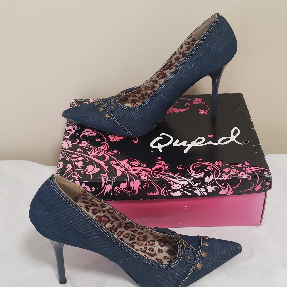 Qupid Dark Blue Denim Heels